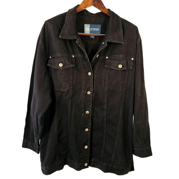 Y2K Avenue Blues Black Denim Jacket Logo Buttons Adjust Hem Womens Plus 18/20 - Picture 1 of 8